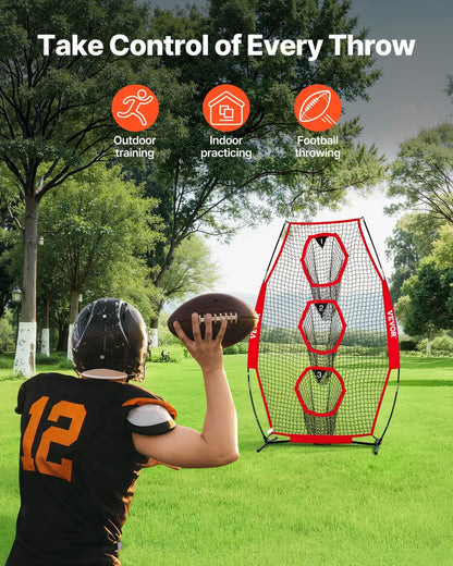 VEVOR 8 x 4 inch Football Trainer Throwing Net, Training Throwing Target Practice Net with 5 Target Pockets, Knotless Net Includes Straps and Portable Carry Case, Improve QB Throwing Accuracy, Red