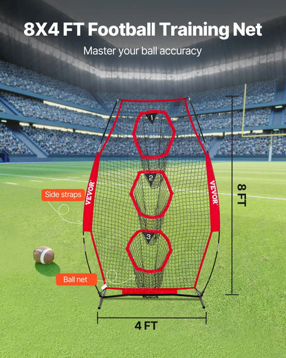 VEVOR 8 x 4 inch Football Trainer Throwing Net, Training Throwing Target Practice Net with 5 Target Pockets, Knotless Net Includes Straps and Portable Carry Case, Improve QB Throwing Accuracy, Red - View 2