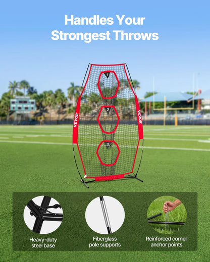 VEVOR 8 x 4 inch Football Trainer Throwing Net, Training Throwing Target Practice Net with 5 Target Pockets, Knotless Net Includes Straps and Portable Carry Case, Improve QB Throwing Accuracy, Red - View 3