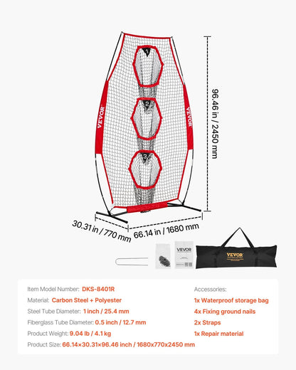 VEVOR 8 x 4 inch Football Trainer Throwing Net, Training Throwing Target Practice Net with 5 Target Pockets, Knotless Net Includes Straps and Portable Carry Case, Improve QB Throwing Accuracy, Red - View 6