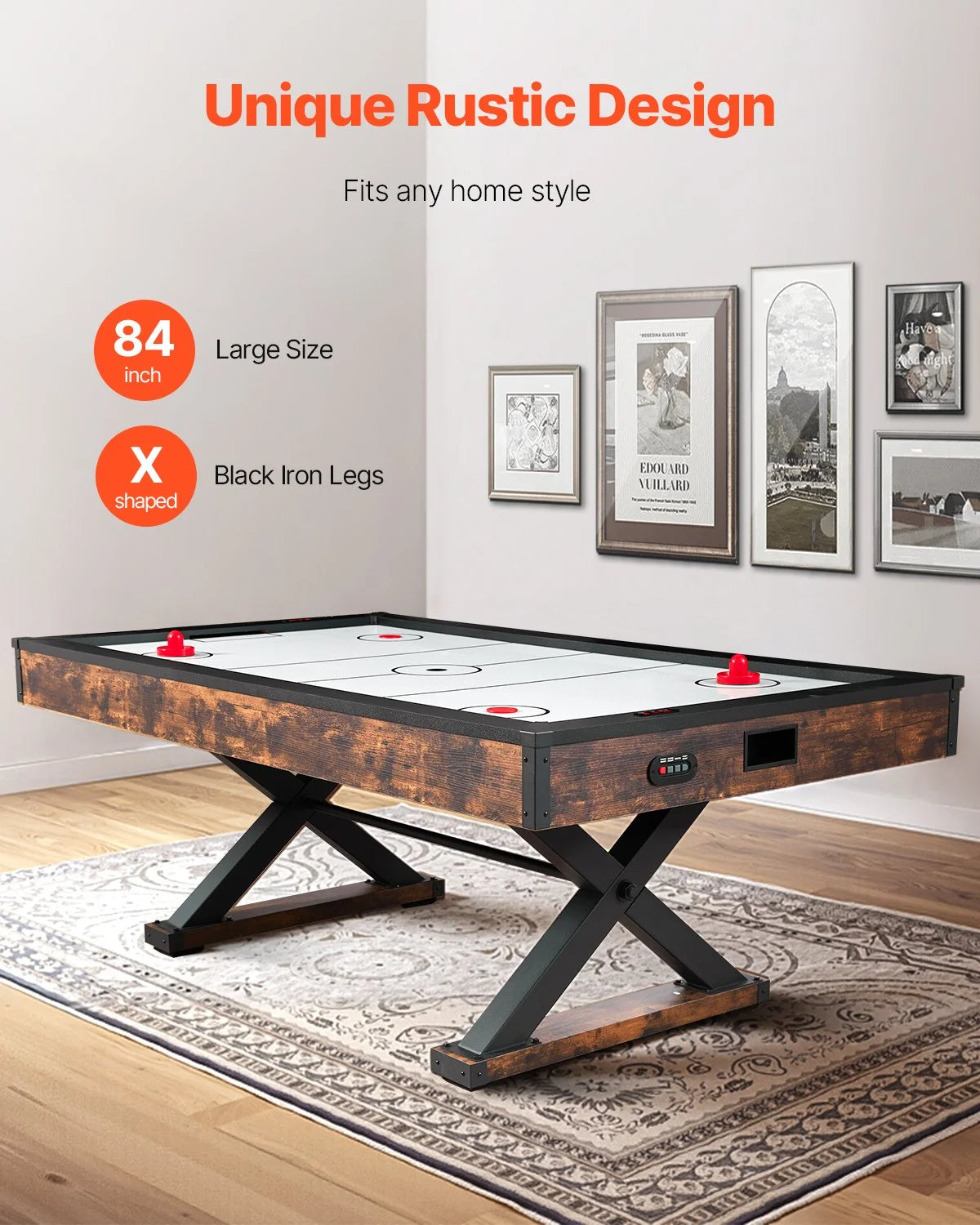 VEVOR 84" Air Hockey Table, Indoor Arcade Table Gaming Set with 2 Pushers, 2 Pucks, Electronic Scorer, X-shaped Legs & High-powered Blower, Air Powered Hockey Game Table for Family Game Room Office