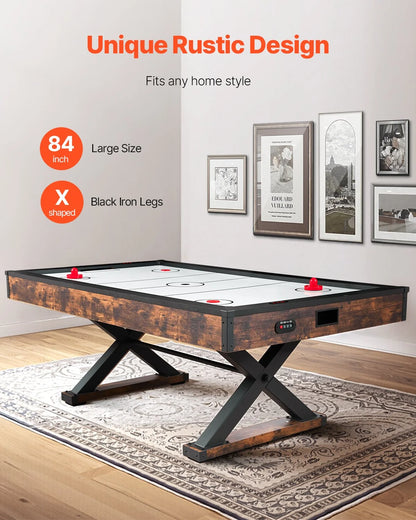 VEVOR 84" Air Hockey Table, Indoor Arcade Table Gaming Set with 2 Pushers, 2 Pucks, Electronic Scorer, X-shaped Legs & High-powered Blower, Air Powered Hockey Game Table for Family Game Room Office