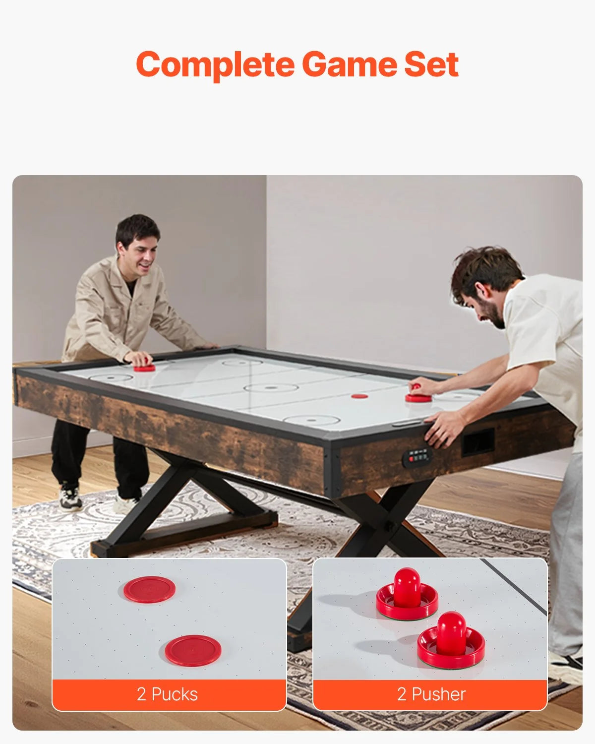 VEVOR 84" Air Hockey Table, Indoor Arcade Table Gaming Set with 2 Pushers, 2 Pucks, Electronic Scorer, X-shaped Legs & High-powered Blower, Air Powered Hockey Game Table for Family Game Room Office - View 4