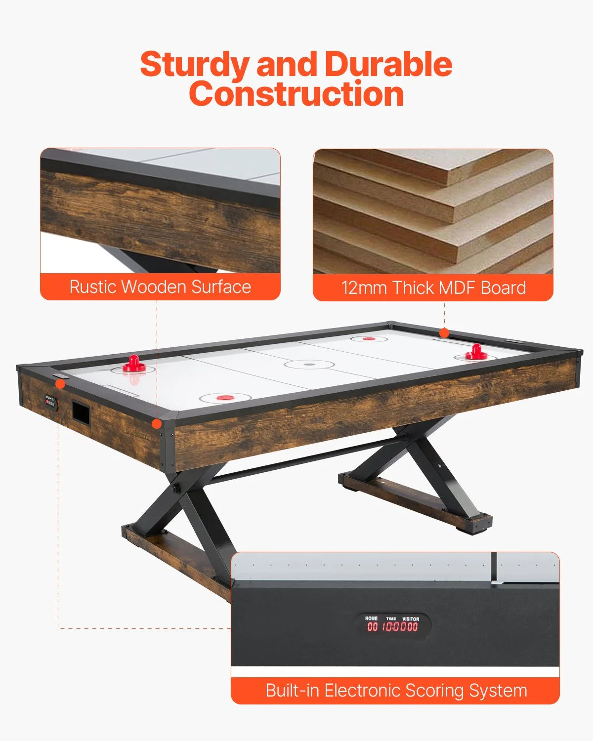 VEVOR 84" Air Hockey Table, Indoor Arcade Table Gaming Set with 2 Pushers, 2 Pucks, Electronic Scorer, X-shaped Legs & High-powered Blower, Air Powered Hockey Game Table for Family Game Room Office - View 5