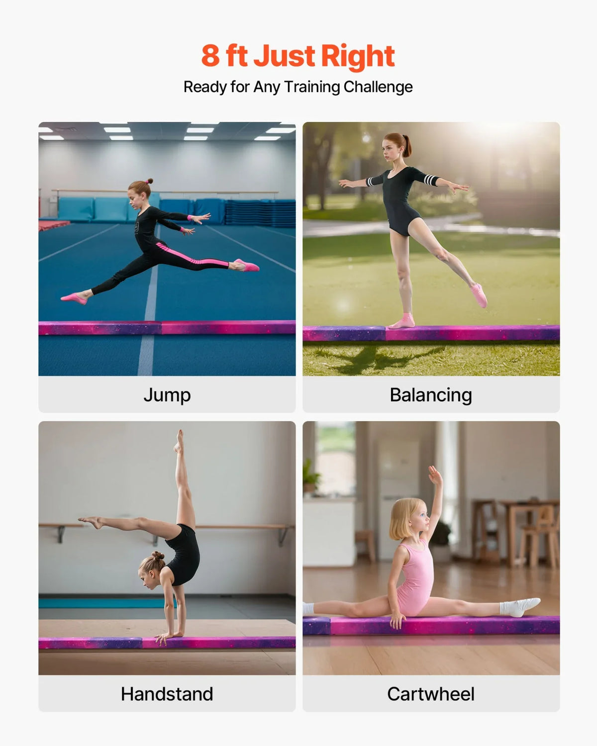 VEVOR 8FT Folding Balance Beam for Kids, 300LBS Stable Support Gymnastics Floor Beam with Non-Slip Mat, Wood-Core Gymnastics Training Equipment with Anti-Slip Bottom & Carry Bag for Home Gym, Galaxy - View 6