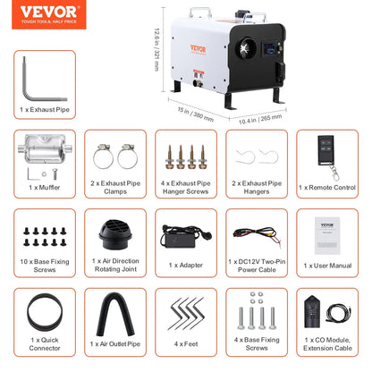 VEVOR 8KW Diesel Heater, 12V/24V All in One Diesel Air Heater, with Bluetooth APP Control, Remote Control and Display Screen, CO Alarm, Fast Heating Portable Diesel Heater for Vehicles and Outdoors - View 7