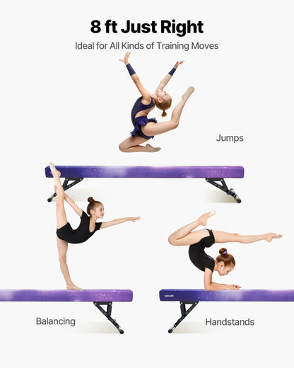 VEVOR Adjustable Balane Beam for Kids, 8FT Gymnastics Beam, High and Low Floor Beams of 5 Adjustable Heights for All Gymnastic Levels, Professional Gymnastic Equipment for Home and Gym Center, Galaxy - View 3