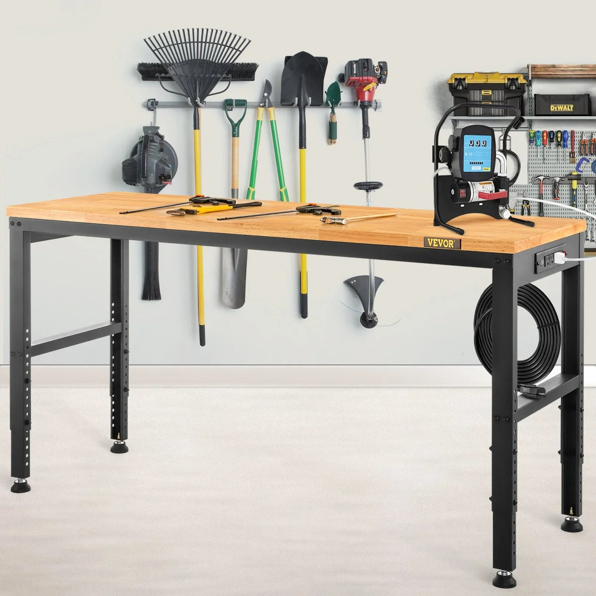 VEVOR Adjustable Workbench, 2000 lbs Capacity, 48 x 20-inch Heavy Duty Work Bench with 28.5-38.3 Inches Height Adjustment, Garage Workbench with Power Outlets, Suitable for Office, Garage, Workshop - View 8