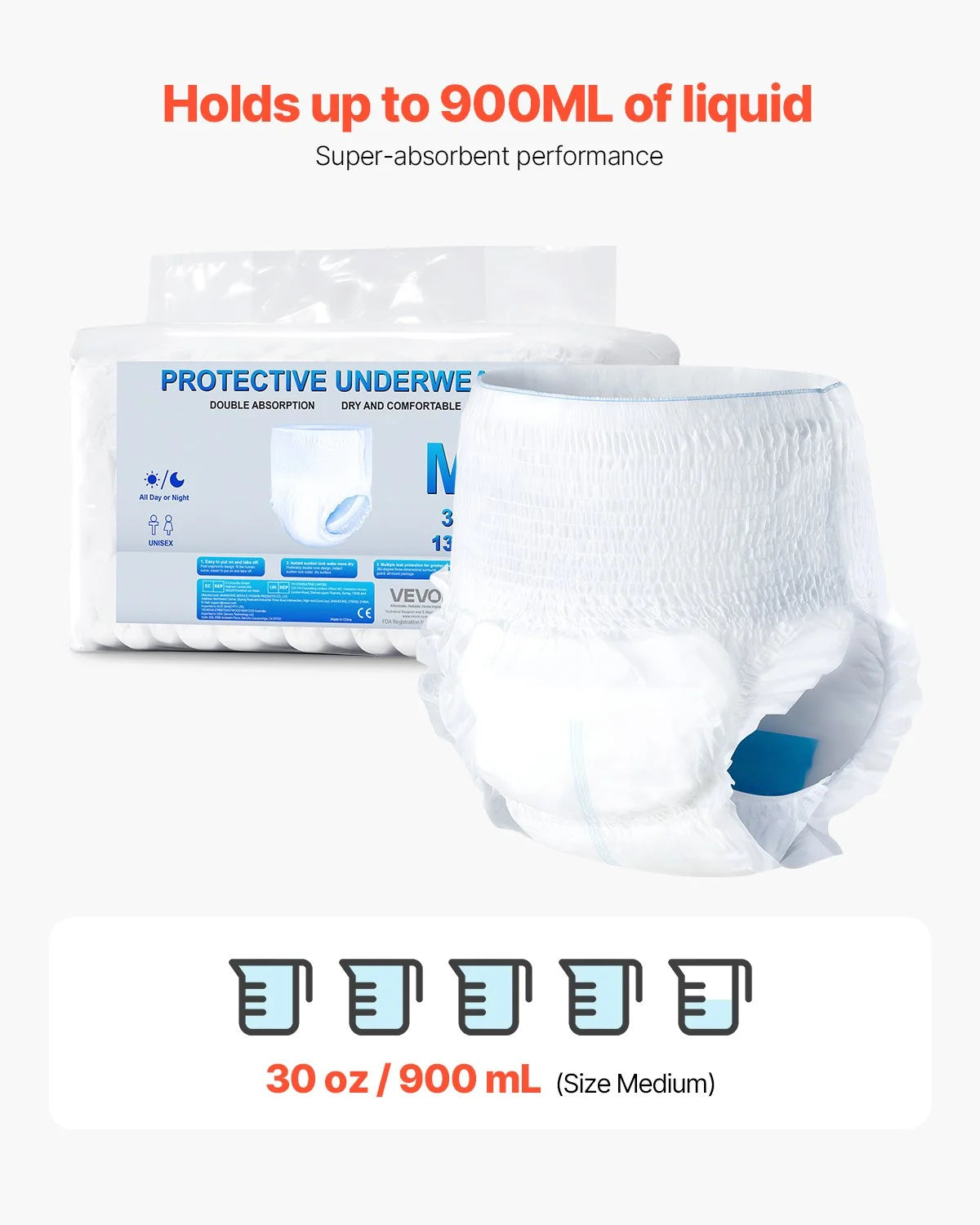 VEVOR Adult Incontinence Underwear Protective Underwear for Men & Women M Size