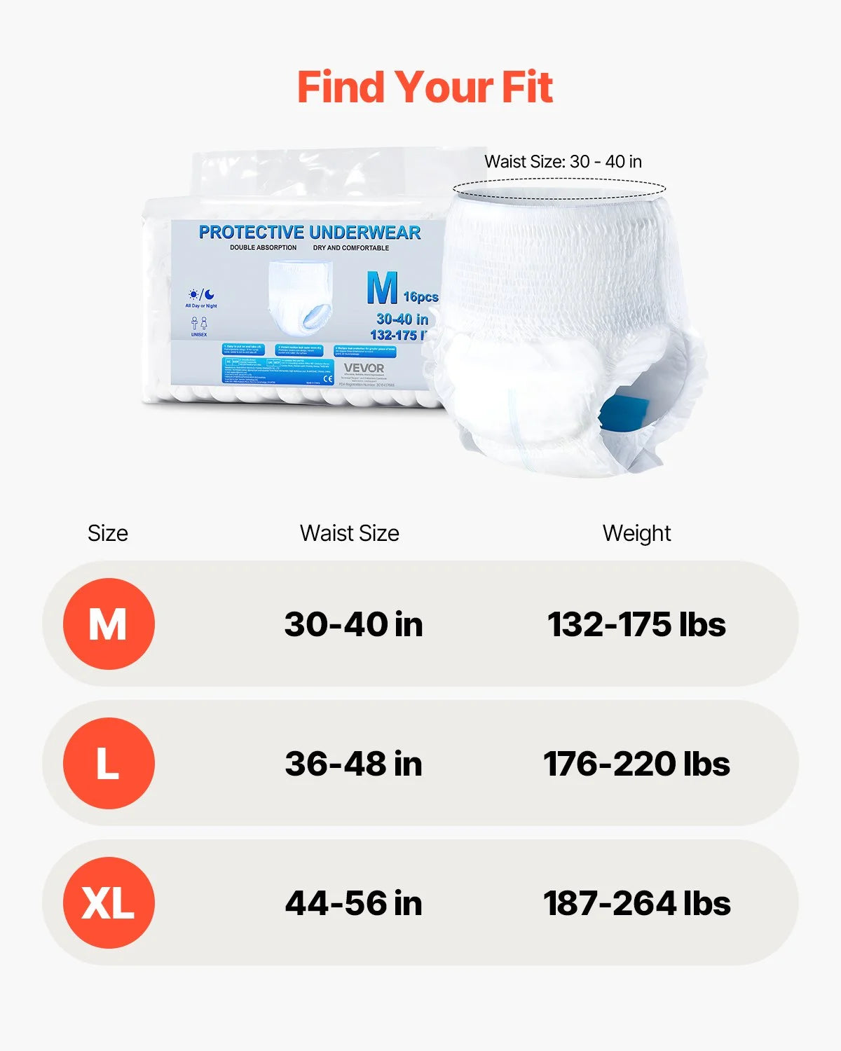 VEVOR Adult Incontinence Underwear Protective Underwear for Men & Women M Size - View 6
