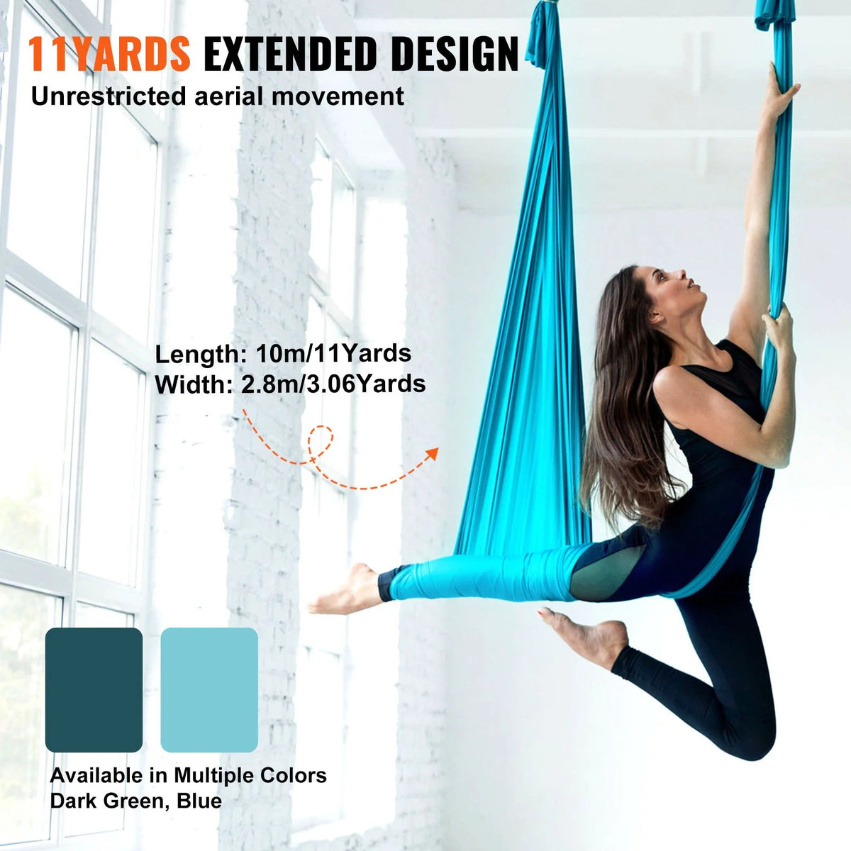 VEVOR Aerial Silk & Yoga Swing, 11 Yards, Aerial Yoga Hammock Kit with 100gsm Nylon Fabric, Full Rigging Hardware & Easy Set-up Guide, Antigravity Flying for All Levels Fitness Bodybuilding, Blue - View 11