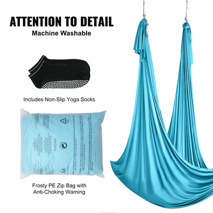 VEVOR Aerial Silk & Yoga Swing, 11 Yards, Aerial Yoga Hammock Kit with 100gsm Nylon Fabric, Full Rigging Hardware & Easy Set-up Guide, Antigravity Flying for All Levels Fitness Bodybuilding, Blue - View 12