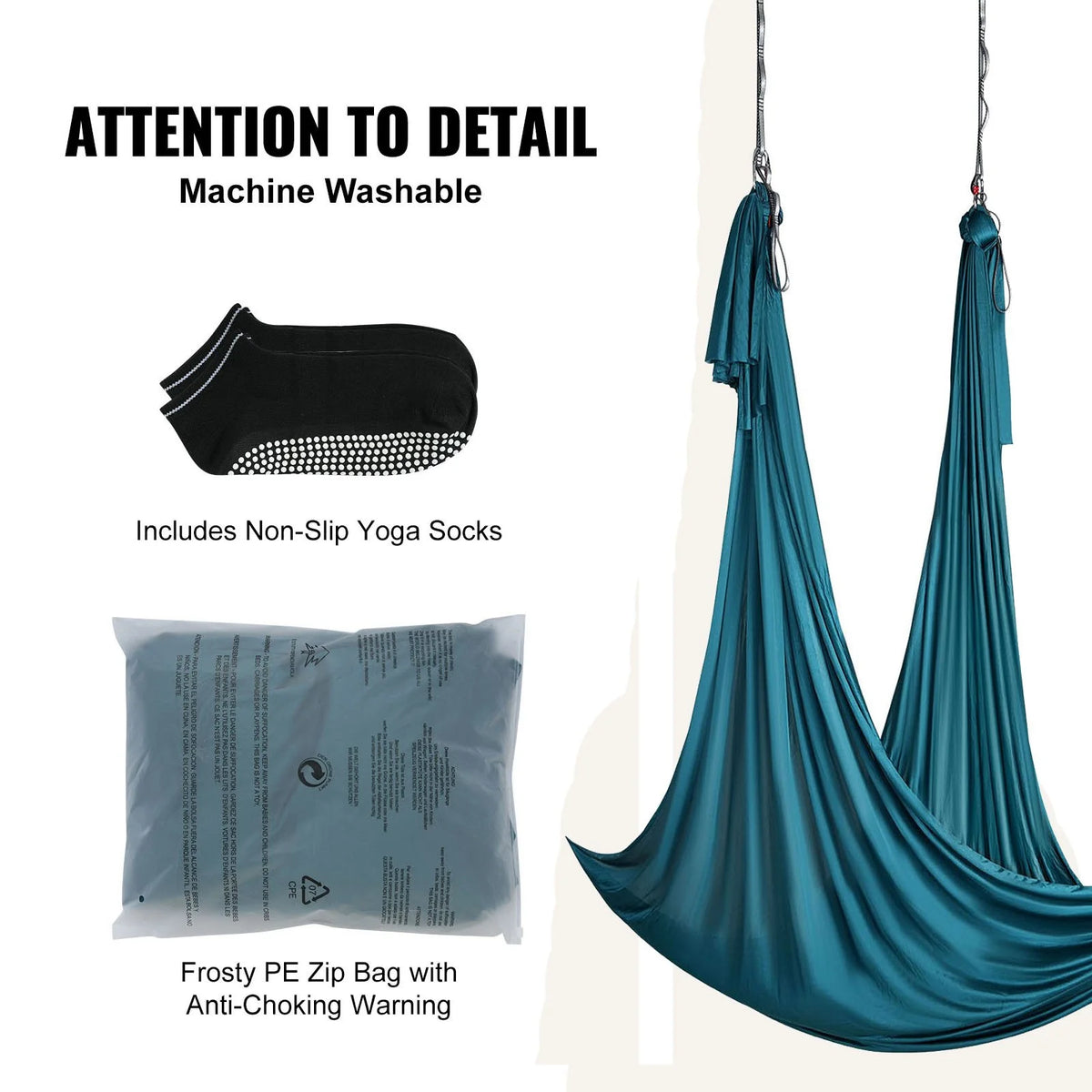 VEVOR Aerial Silk & Yoga Swing, 11 Yards, Aerial Yoga Hammock Kit with 100gsm Nylon Fabric, Full Rigging Hardware & Easy Set-up Guide, Antigravity Flying for All Levels Fitness Bodybuilding, Green - View 13