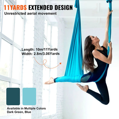 VEVOR Aerial Silk & Yoga Swing, 11 Yards, Aerial Yoga Hammock Kit with 100gsm Nylon Fabric, Full Rigging Hardware & Easy Set-up Guide, Antigravity Flying for All Levels Fitness Bodybuilding, Blue - View 2