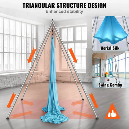 VEVOR Aerial Yoga Frame & Yoga Hammock, 9.67 ft Height Professional Yoga Swing Stand Comes with 13.1 Yards Aerial Hammock, Max 551.15 lbs Load Capacity Yoga Rig for Indoor Outdoor Aerial Yoga, Blue - View 2