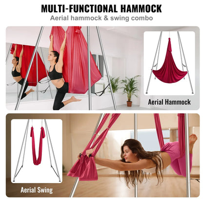 VEVOR Aerial Yoga Frame & Yoga Hammock, 9.67 ft Height Professional Yoga Swing Stand Comes with 6.6 Yards Aerial Hammock, Max 551.15 lbs Load Capacity, Yoga Rig for Indoor Outdoor Aerial Yoga, Red - View 6