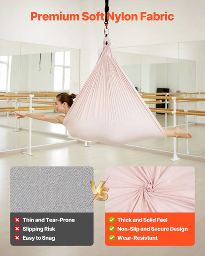 VEVOR Aerial Yoga Hammock, 300 lbs Load Aerial Silk, Yoga Swing with Nylon Fabric, PE Zipper Bag for Parent-Child Interaction, Strengthen Muscles & Improve Practice, Hammock and Swing Combo - View 2