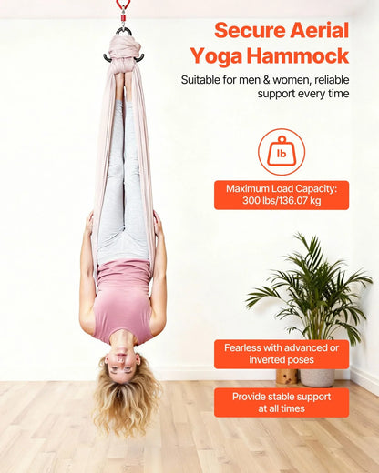 VEVOR Aerial Yoga Hammock, 300 lbs Load Aerial Silk, Yoga Swing with Nylon Fabric, PE Zipper Bag for Parent-Child Interaction, Strengthen Muscles & Improve Practice, Hammock and Swing Combo - View 3