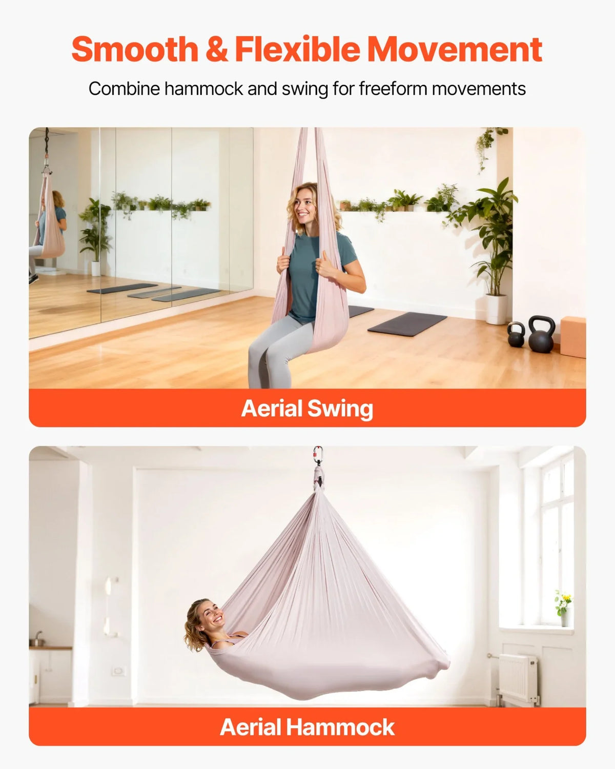 VEVOR Aerial Yoga Hammock, 300 lbs Load Aerial Silk, Yoga Swing with Nylon Fabric, PE Zipper Bag for Parent-Child Interaction, Strengthen Muscles & Improve Practice, Hammock and Swing Combo - View 4