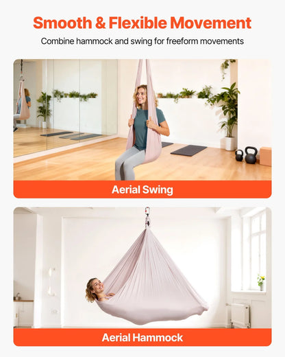 VEVOR Aerial Yoga Hammock, 300 lbs Load Aerial Silk, Yoga Swing with Nylon Fabric, PE Zipper Bag for Parent-Child Interaction, Strengthen Muscles & Improve Practice, Hammock and Swing Combo - View 4