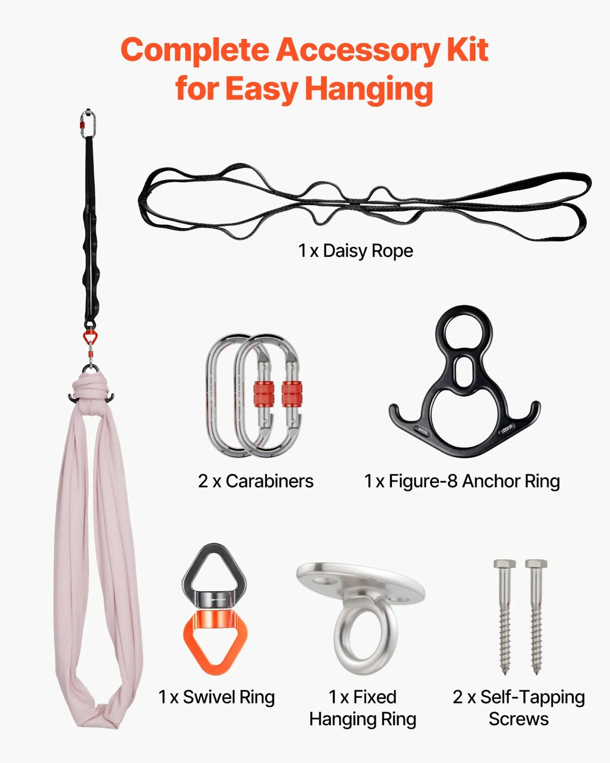 VEVOR Aerial Yoga Hammock, 300 lbs Load Aerial Silk, Yoga Swing with Nylon Fabric, PE Zipper Bag for Parent-Child Interaction, Strengthen Muscles & Improve Practice, Hammock and Swing Combo - View 5