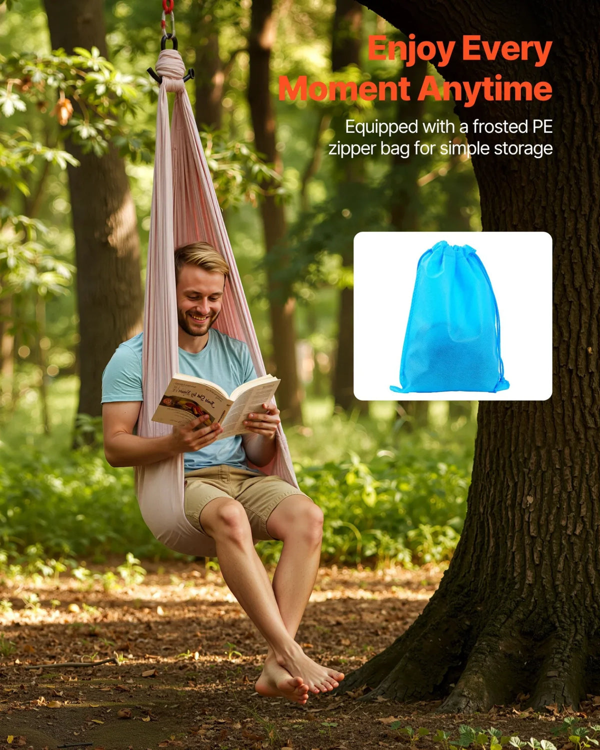 VEVOR Aerial Yoga Hammock, 300 lbs Load Aerial Silk, Yoga Swing with Nylon Fabric, PE Zipper Bag for Parent-Child Interaction, Strengthen Muscles & Improve Practice, Hammock and Swing Combo - View 6
