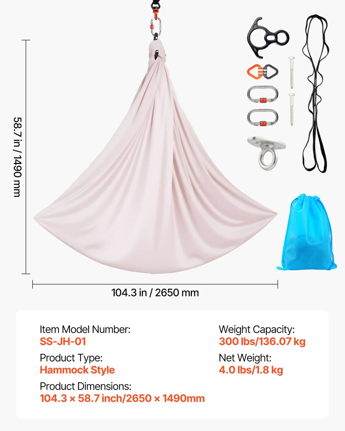 VEVOR Aerial Yoga Hammock, 300 lbs Load Aerial Silk, Yoga Swing with Nylon Fabric, PE Zipper Bag for Parent-Child Interaction, Strengthen Muscles & Improve Practice, Hammock and Swing Combo - View 7