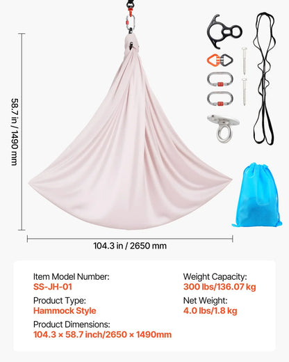 VEVOR Aerial Yoga Hammock, 300 lbs Load Aerial Silk, Yoga Swing with Nylon Fabric, PE Zipper Bag for Parent-Child Interaction, Strengthen Muscles & Improve Practice, Hammock and Swing Combo - View 7
