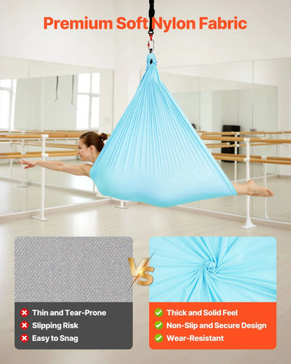VEVOR Aerial Yoga Hammock, Maximum 300 lbs Load Aerial Silk, Yoga Swing with Nylon Fabric, Daisy Rope, PE Zipper Bag, Gymnastics Swings Suitable for Men and Women, Dual-Function Hammock & Swing - View 2