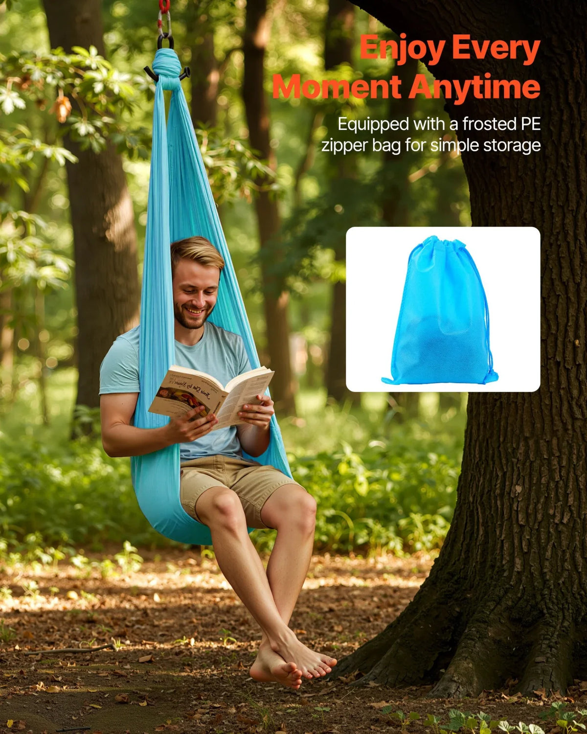 VEVOR Aerial Yoga Hammock, Maximum 300 lbs Load Aerial Silk, Yoga Swing with Nylon Fabric, Daisy Rope, PE Zipper Bag, Gymnastics Swings Suitable for Men and Women, Dual-Function Hammock & Swing - View 6