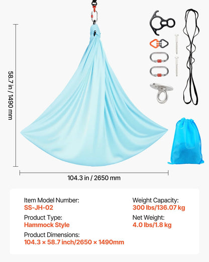 VEVOR Aerial Yoga Hammock, Maximum 300 lbs Load Aerial Silk, Yoga Swing with Nylon Fabric, Daisy Rope, PE Zipper Bag, Gymnastics Swings Suitable for Men and Women, Dual-Function Hammock & Swing - View 7