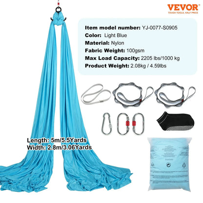 VEVOR Aerial Yoga Hammock & Swing, 5.5 Yards, Aerial Yoga Starter Kit with 100gsm Nylon Fabric, Full Rigging Hardware & Easy Set-up Guide, Antigravity Flying for All Levels Fitness Bodybuilding, Blue - View 6