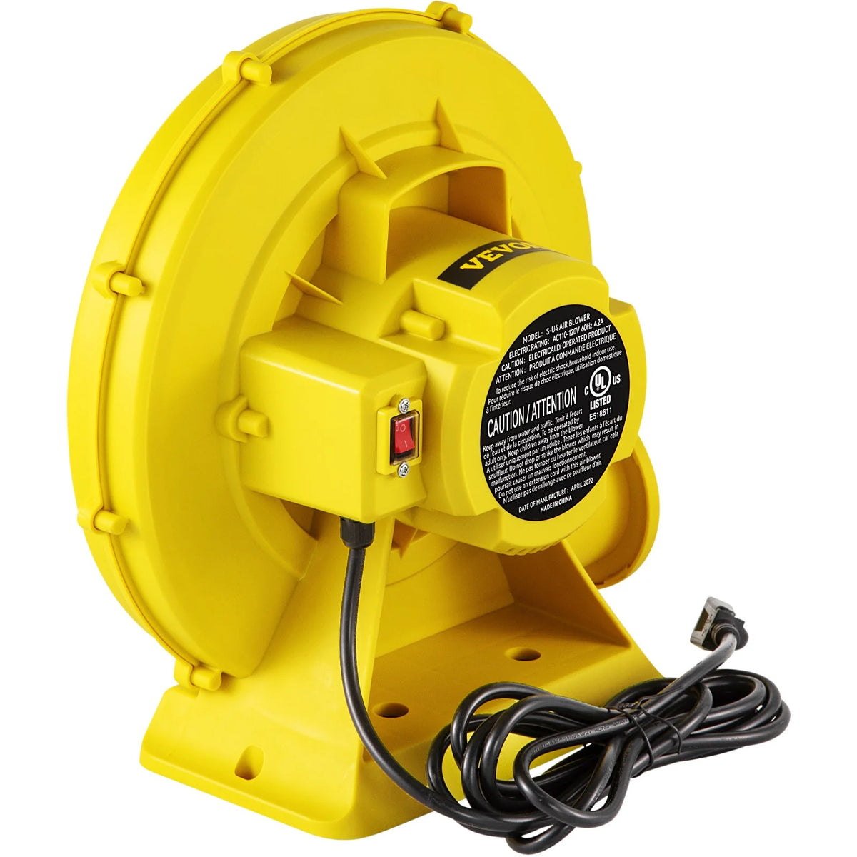 VEVOR Air Blower, 450W 0.6HP Inflatable Blower, Portable and Powerful Bounce House Blower, 1750Pa Commercial Air Blower Pump Fan, Used for Inflatable Bouncy Castle and Jump Slides, Yellow - View 10