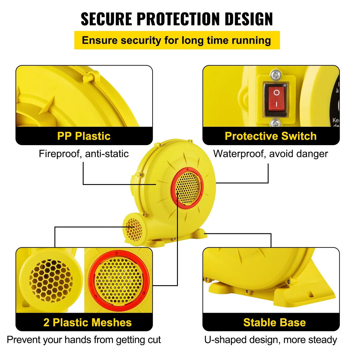 VEVOR Air Blower, 450W 0.6HP Inflatable Blower, Portable and Powerful Bounce House Blower, 1750Pa Commercial Air Blower Pump Fan, Used for Inflatable Bouncy Castle and Jump Slides, Yellow - View 3