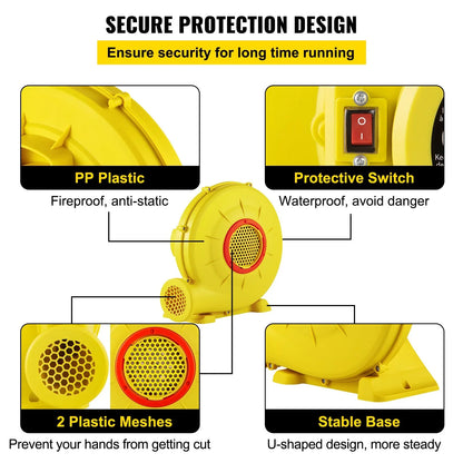 VEVOR Air Blower, 450W 0.6HP Inflatable Blower, Portable and Powerful Bounce House Blower, 1750Pa Commercial Air Blower Pump Fan, Used for Inflatable Bouncy Castle and Jump Slides, Yellow - View 3