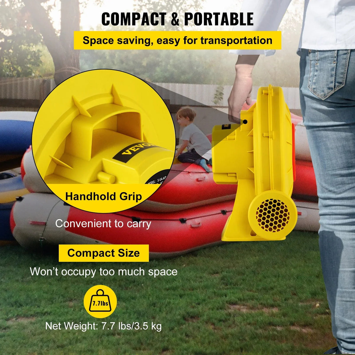 VEVOR Air Blower, 450W 0.6HP Inflatable Blower, Portable and Powerful Bounce House Blower, 1750Pa Commercial Air Blower Pump Fan, Used for Inflatable Bouncy Castle and Jump Slides, Yellow - View 4