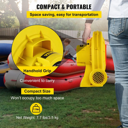 VEVOR Air Blower, 450W 0.6HP Inflatable Blower, Portable and Powerful Bounce House Blower, 1750Pa Commercial Air Blower Pump Fan, Used for Inflatable Bouncy Castle and Jump Slides, Yellow - View 4