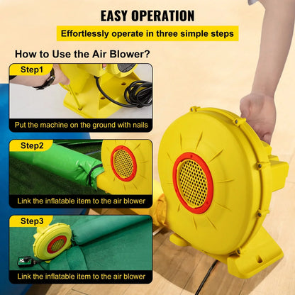 VEVOR Air Blower, 450W 0.6HP Inflatable Blower, Portable and Powerful Bounce House Blower, 1750Pa Commercial Air Blower Pump Fan, Used for Inflatable Bouncy Castle and Jump Slides, Yellow - View 5