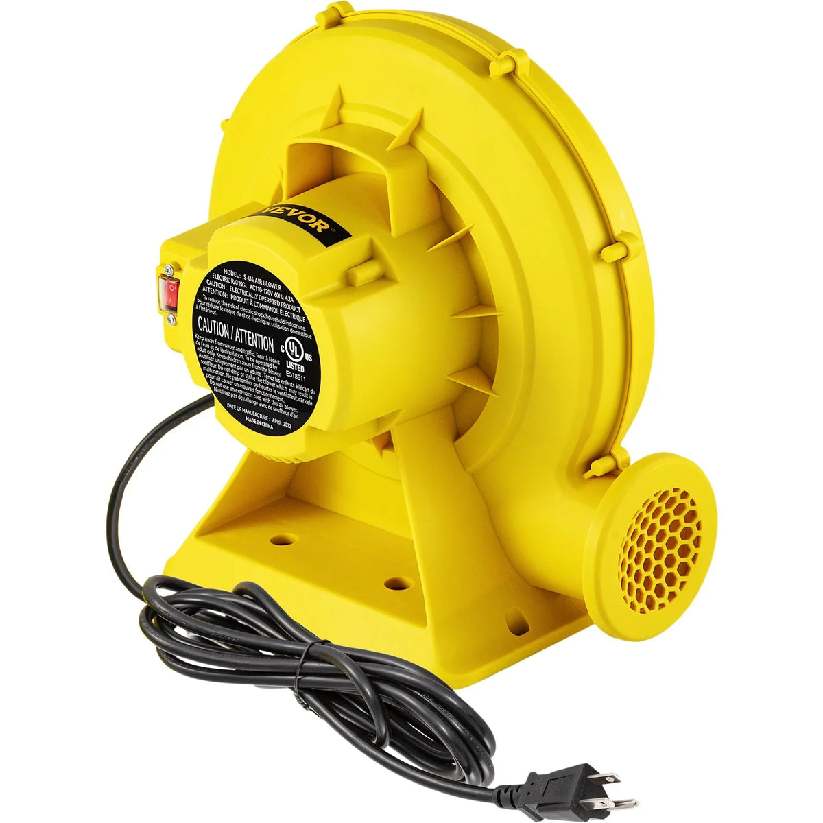 VEVOR Air Blower, 450W 0.6HP Inflatable Blower, Portable and Powerful Bounce House Blower, 1750Pa Commercial Air Blower Pump Fan, Used for Inflatable Bouncy Castle and Jump Slides, Yellow - View 9