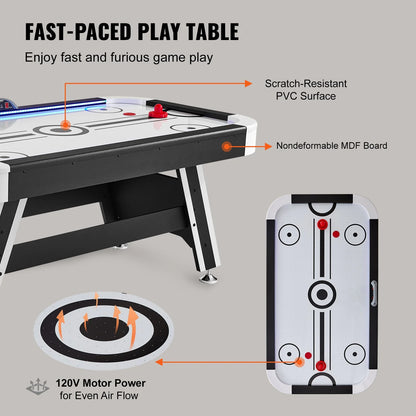 VEVOR Air-Powered Hockey Table, 72" Indoor Hockey Table for Kids and Adults, LED Sports Hockey Game with 2 Pucks, 2 Pushers, and Electronic Score System, Arcade Gaming Set for Game Room Family Home - View 2