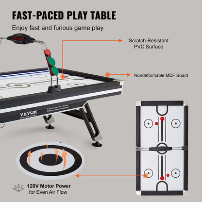 VEVOR Air-Powered Hockey Table, 89" Indoor Hockey Table for Kids and Adults, LED Sports Hockey Game with 2 Pucks, 2 Pushers, and Electronic Score System, Arcade Gaming Set for Game Room Family Home - View 3