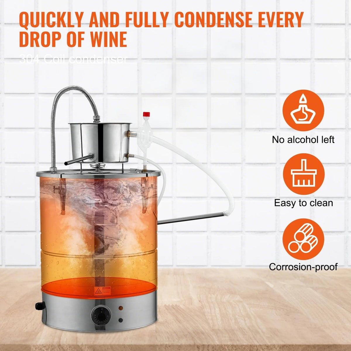 VEVOR Alcohol Still, 15 Gal 50L Water Alcohol Distiller, Home Distillery Kit include Stainless Steel Tube & Pump & One-way Exhaust Valve & Thermometer (30-120℃ ) for DIY Whisky Wine Brandy, Silver - View 11