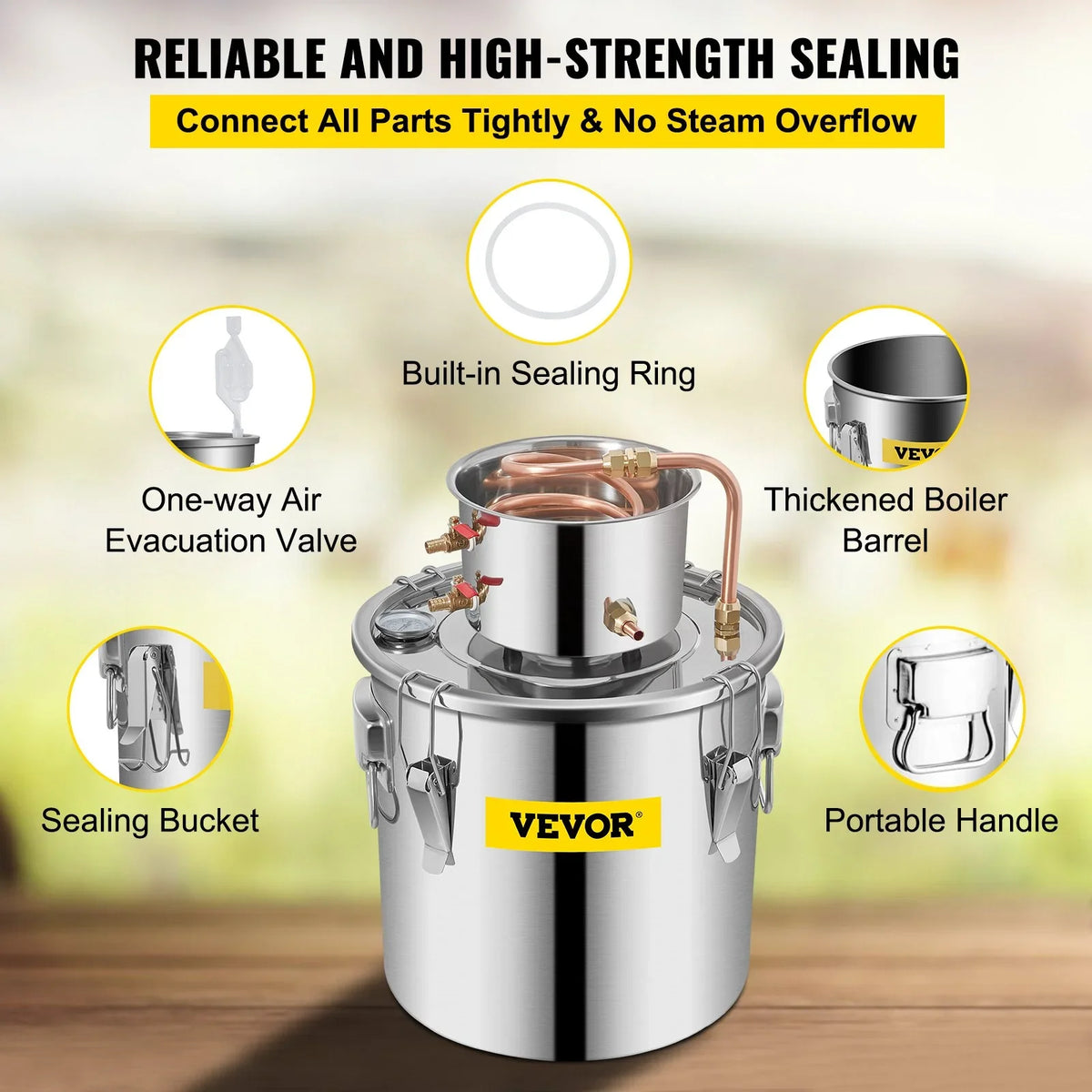 VEVOR Alcohol Still 9.6Gal/38L, Alcohol Distiller with Circulating Pump, Alcohol Still Copper Tube, Whiskey Distilling Kit with Build-In Thermometer, Whiskey Making Kit for DIY Alcohol, Stainless Stee - View 5