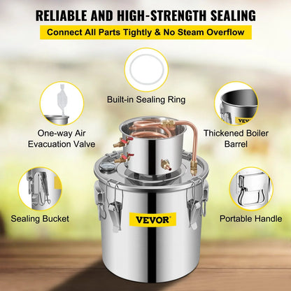VEVOR Alcohol Still 9.6Gal/38L, Alcohol Distiller with Circulating Pump, Alcohol Still Copper Tube, Whiskey Distilling Kit with Build-In Thermometer, Whiskey Making Kit for DIY Alcohol, Stainless Stee - View 5