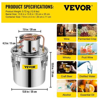 VEVOR Alcohol Still 9.6Gal/38L, Alcohol Distiller with Circulating Pump, Alcohol Still Copper Tube, Whiskey Distilling Kit with Build-In Thermometer, Whiskey Making Kit for DIY Alcohol, Stainless Stee - View 6