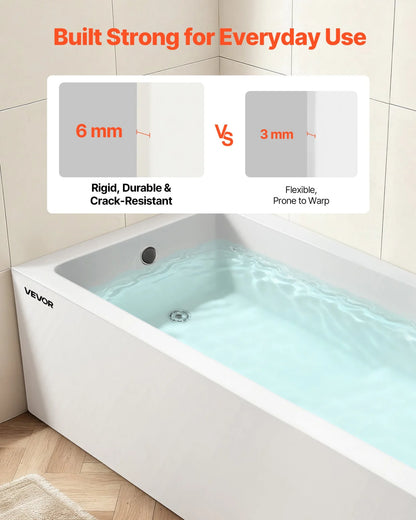 VEVOR Alcove Bathtub, 60" x 30" Contemporary Alcove Acrylic Bathtub, Soaking Bath Tub with Left Hand Drain and Overflow Hole, Large Rectangular Deep Soak Tub for Bathroom with Integral Flange, White - View 3