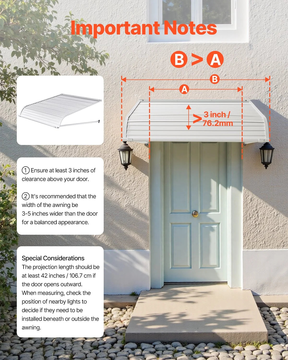 VEVOR Aluminum Awning 40 x 42 in, Durable Window Awning Door Canopy, Lightweight and Stable Aluminum Exterior Awnings Rain Snow Sunlight Protection for Door Entrance Windows Patio Porch - View 4
