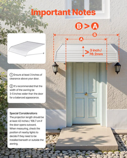 VEVOR Aluminum Awning 40 x 42 in, Durable Window Awning Door Canopy, Lightweight and Stable Aluminum Exterior Awnings Rain Snow Sunlight Protection for Door Entrance Windows Patio Porch - View 4
