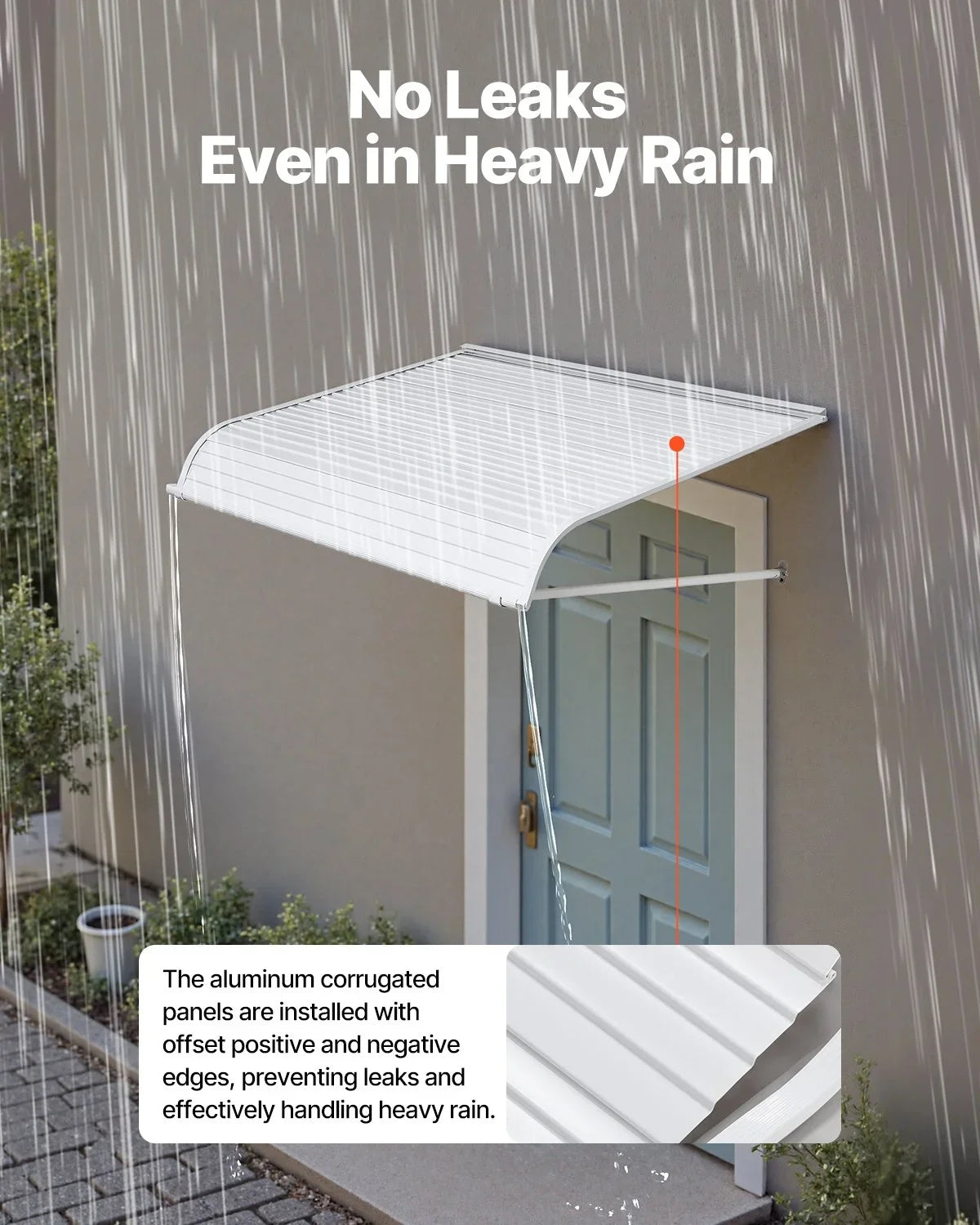 VEVOR Aluminum Awning 48 x 42 in, Durable Window Awning Door Canopy, Lightweight and Stable Aluminum Exterior Awnings Rain Snow Sunlight Protection for Door Entrance Windows Patio Porch - View 3