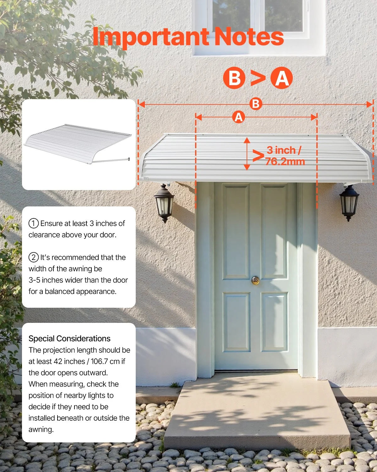 VEVOR Aluminum Awning 60 x 42 in, Durable Window Awning Door Canopy, Lightweight and Stable Aluminum Awnings for Doors Exterior Rain Snow Sunlight Protection for Door Entrance Windows Patio Porch - View 4